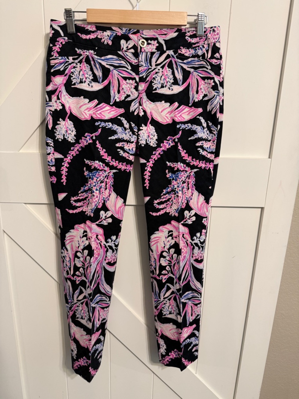 LILLY PULITZER KELLY Ankle Pants Size 6 BLACK Pink Floral Chic